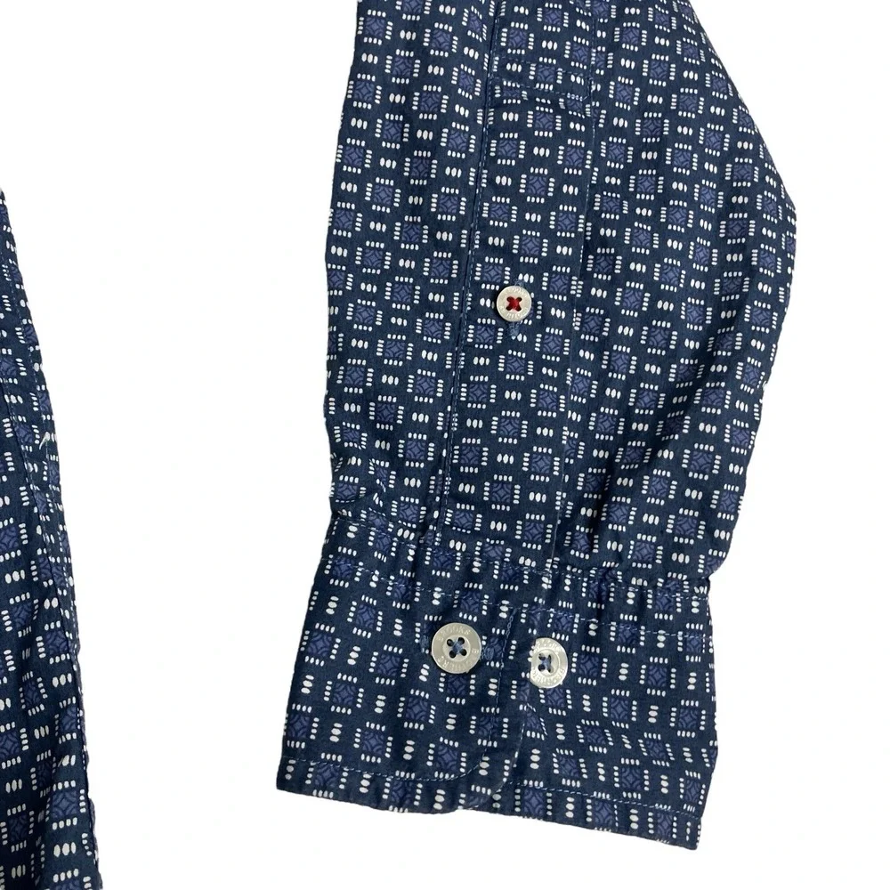 Brooks Brothers Red Fleece Shirt Men S Blue Geometric All Over Print Long Sleeve - Picture 5 of 13